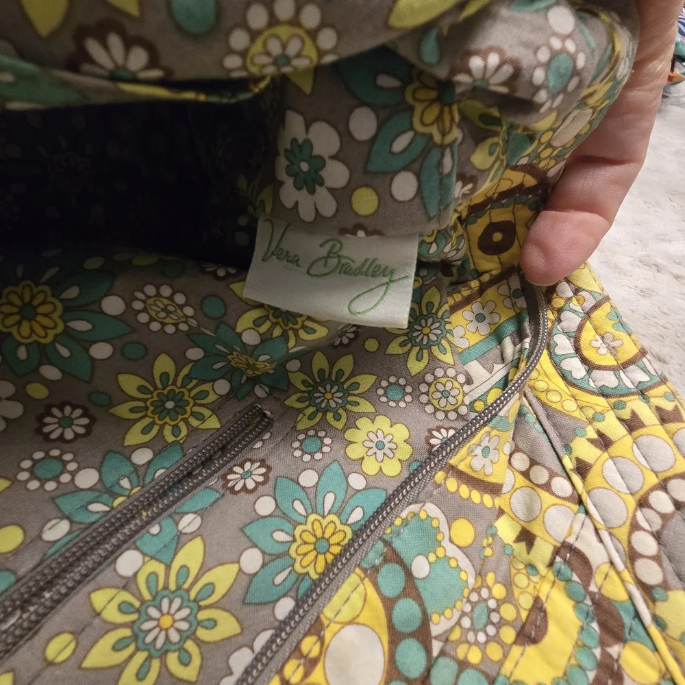 Vera Bradley Paisley‎ Tote Bag - Yellow Gray Green Floral Zip Closure